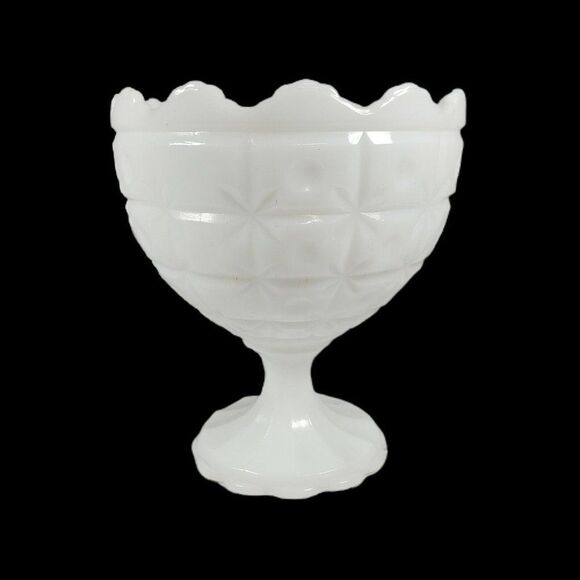Napco Other - Vintage Napco #1185 White Milk Glass Pedestal Footed Quilted Dots Stars Vase USA
